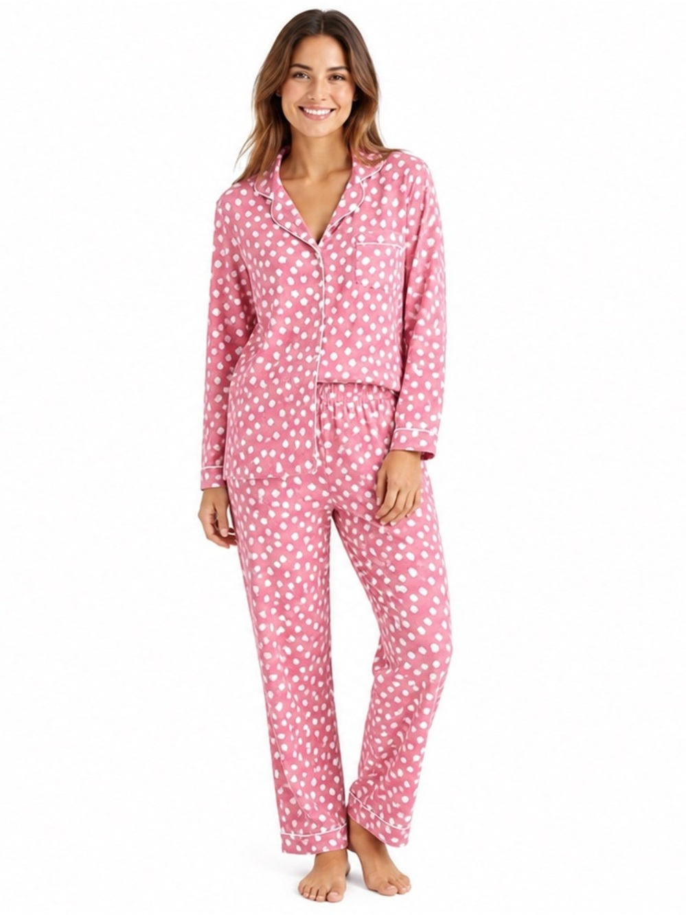 Kate spade pink with white scatter dots 2 two piece pajama set xl extra large